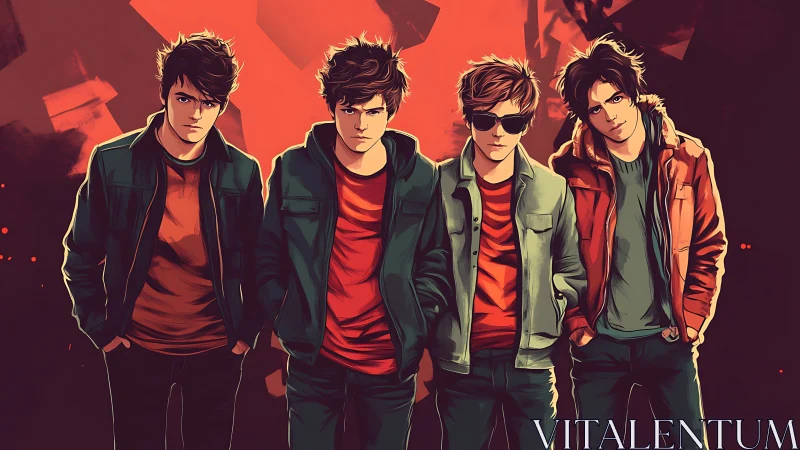 Rebel nightwalkers pose in neon heat and painted shadows.