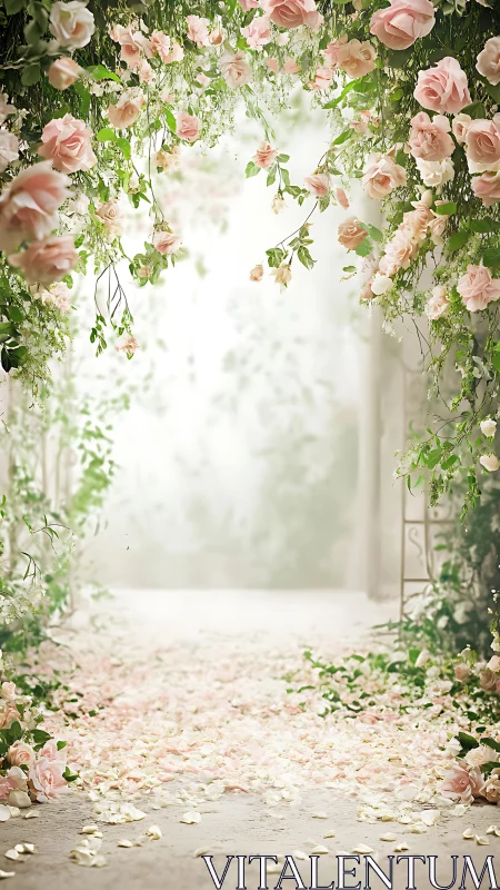 Romantic Garden Archway with Cascading Roses.