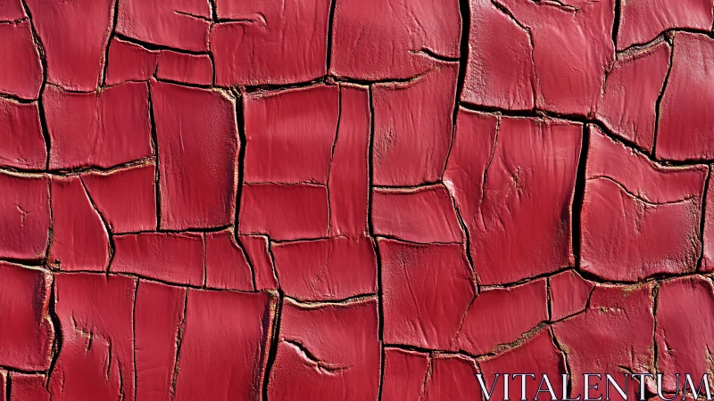 Scarlet cracked surface weaving quiet geometric stories.