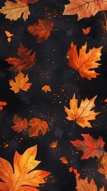 Autumn maple foliage pattern on dark textured background.