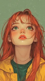 Wonderstruck redhead gazing up with bright hopeful eyes.