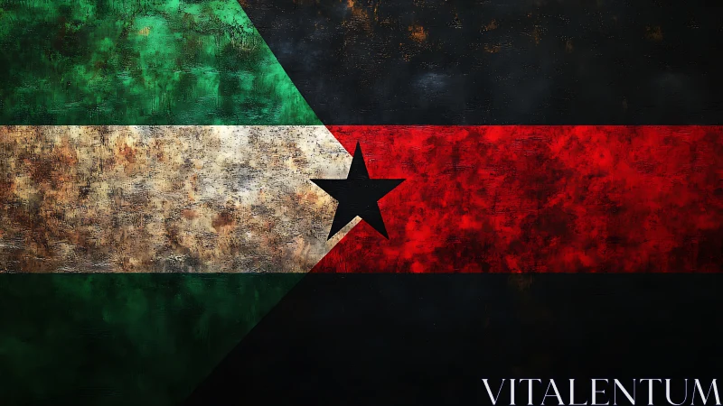 Grunge textured tricolor flag with central black star emblem