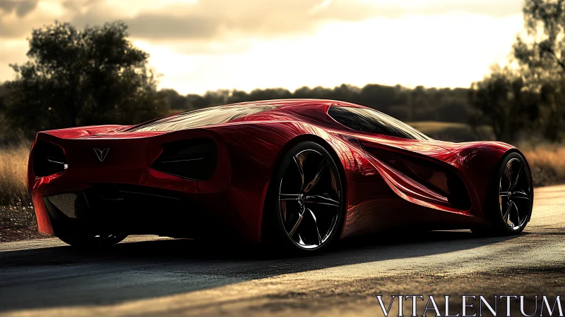 Sunset predator supercar stalking an empty country road.