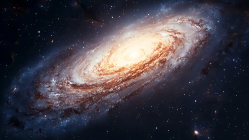 Gentle spiral galaxy glowing softly in the quiet dark sky.