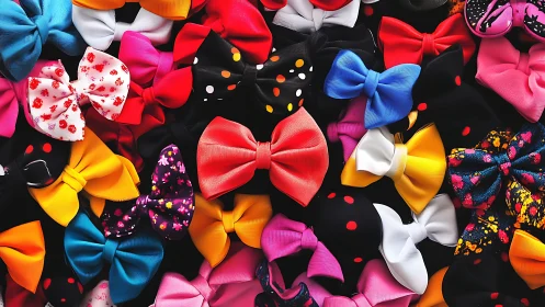 High-saturation grosgrain bow ties in dense multicolor array