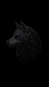 Black wolf profile illustration with intricate linework.