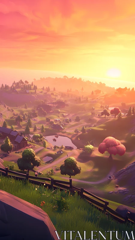 Sun-drenched valley dreaming in candy-cloud twilight.