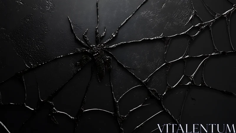 Dark resin spider web spreading across textured black wall.