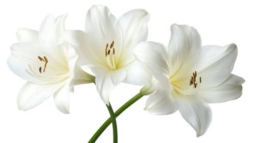 Three White Amaryllis Blooms with Brown Stamens