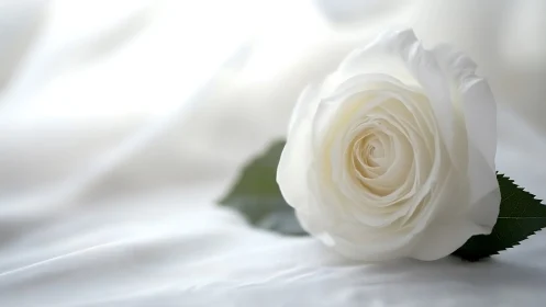 White Rose with Cream Spiral Center on Draped Fabric