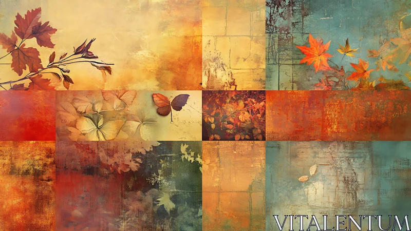 Autumnal leaf collage integrates textured grids and warm gradients
