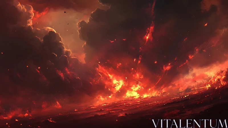 Massive Firestorm with Billowing Clouds and Intense Flames