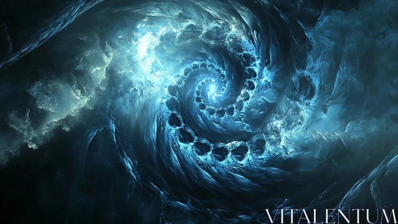 Dreamlit cosmic whirlpool swirling through blue shadows.