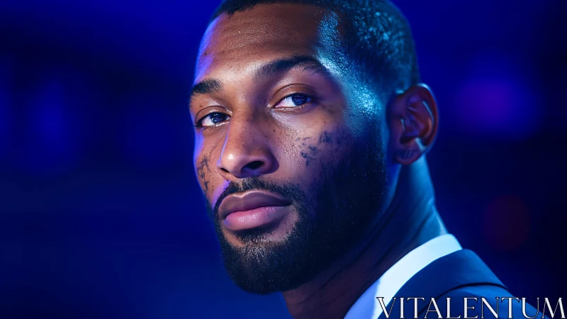 Cool blue portrait of confident man in cinematic neon glow.
