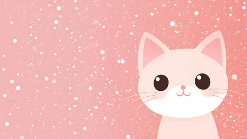 Cute White Cat with Sparkling Pink Background.