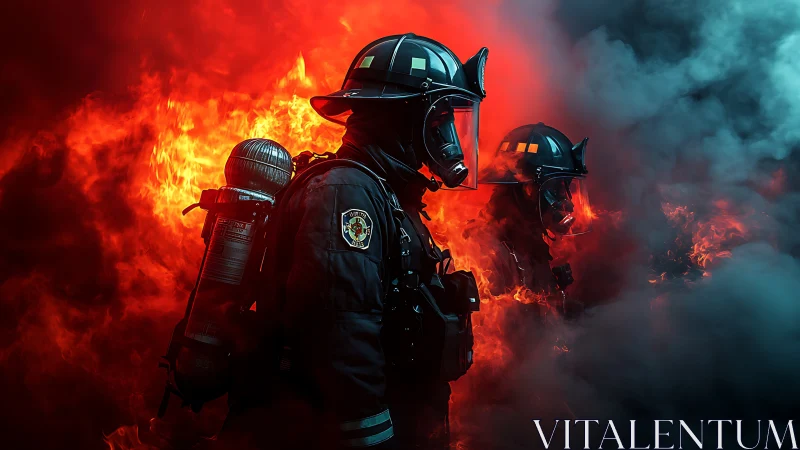 Structural Fire Combat: SCBA-Equipped Firefighters Battling Intense Blaze.