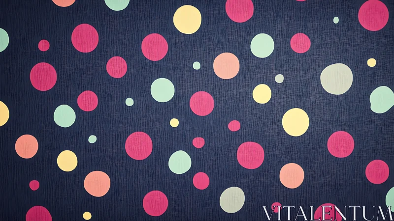 Chromatic polka dot distribution on textured navy field.