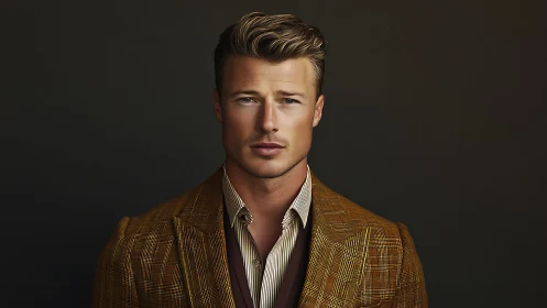 Male fashion portrait renders cinematic lighting on tailored suit