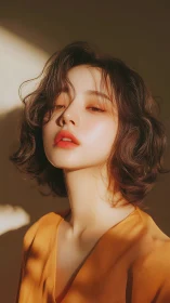 Soft light portrait of woman with wavy bob hairstyle.