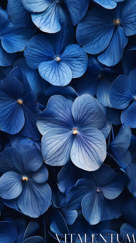 Blue Hydrangea Petals: Macro Botanical Study with Translucent Cellular Structure