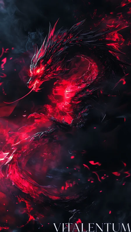 Emberstorm serpent coils through shadow and molten night.