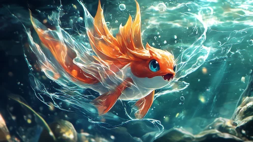 Star-sparked goldfish rockets through a crystalline ocean dream.