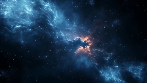 Stellar nebula cloud glows with electric blue ionized gas.