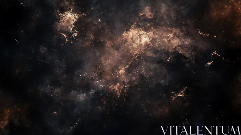 Turbulent interstellar nebula with dark dust clouds and embers