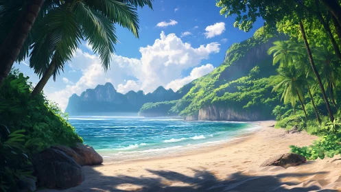 Tropical Paradise Beach with Limestone Cliffs and Emerald Waters