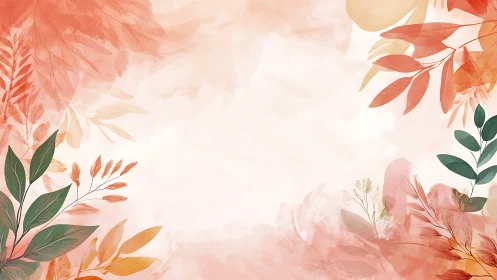 Soft coral foliage drifts around a quiet watercolor sky