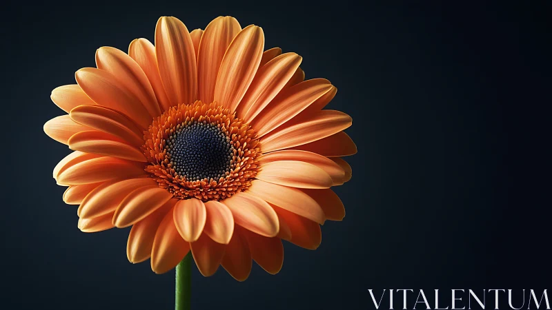 Orange Gerbera Daisy with Fibrous Petals and Dark Disk Florets.