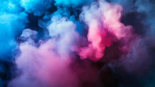 Colored smoke clouds in blue and pink on dark background.