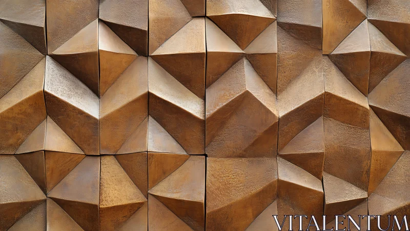 Bronze geometric wall relief with faceted tessellated pyramidal modules