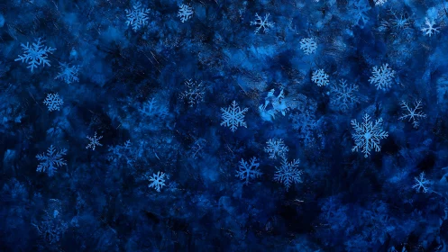 Fractal snowflakes overlay on textured deep blue abstract background
