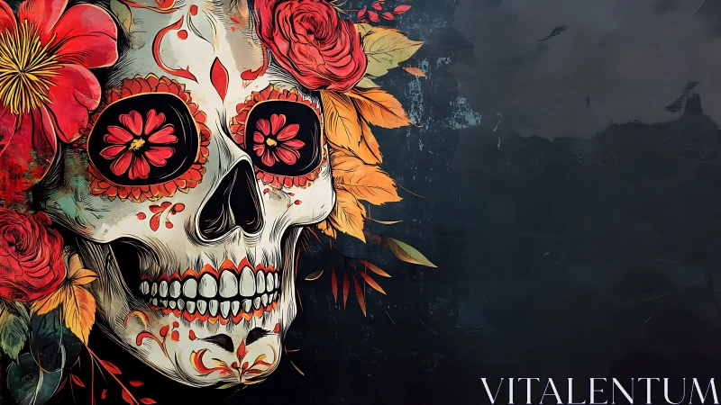Floral sugar skull laughs quietly into the midnight void