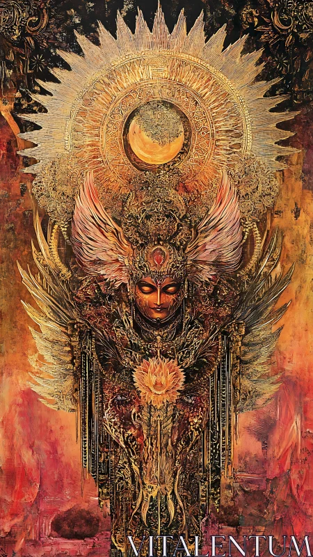 Solar angelic figure crowned with radiant celestial halo.