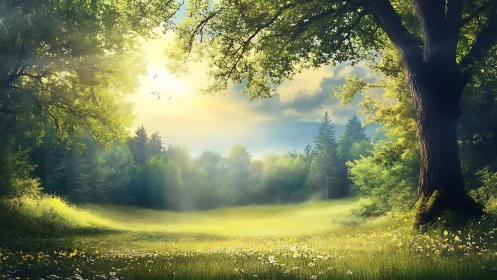 Forest Meadow Clearing at Golden Hour.