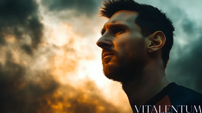 Dramatic male profile portrait in sunset rim lighting.