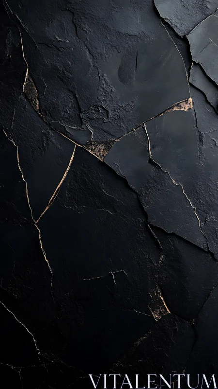 Black fractured slate surface with subtle golden veins.
