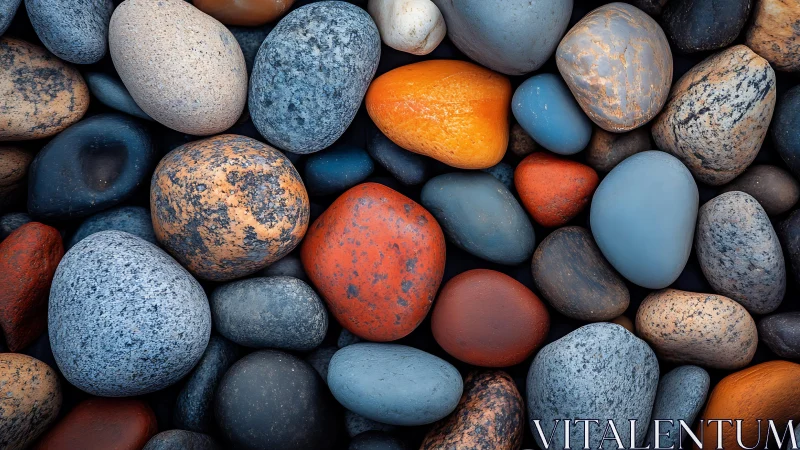Smooth Multicolored River Stones in Close-Up Natural Photography.