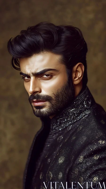 Intense male portrait radiates quiet strength and elegance