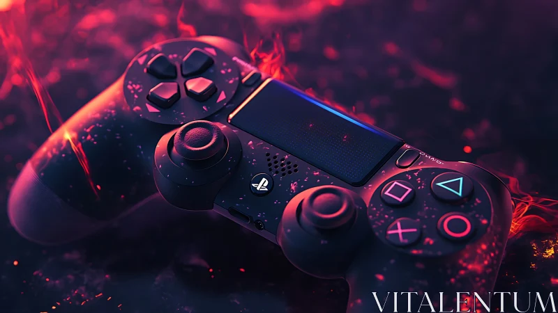 Gaming Controller Ignites in Fiery Red Light.