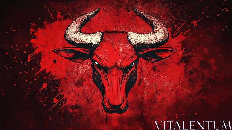 Bold red bull portrait glows with fierce, dynamic energy
