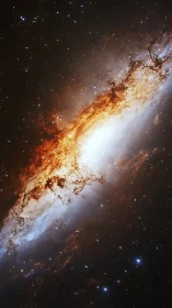 Spiral galaxy edge-on shows glowing core and dust lanes