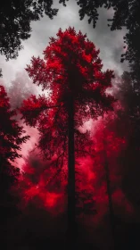 Crimson Forest Sentinel: Towering Tree Ablaze.
