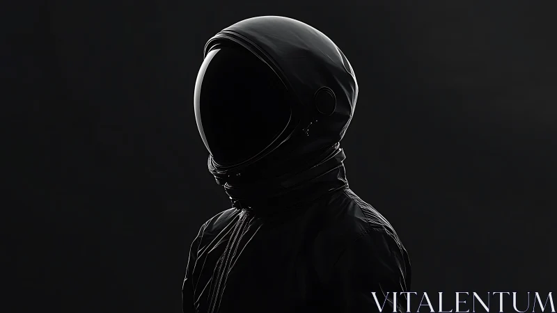 Side profile of dark spacesuit helmet on black background.