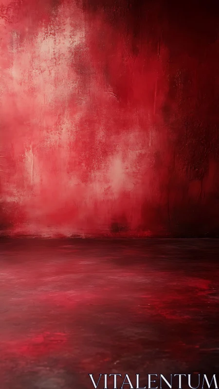 Red textured wall and floor form an abstract interior plane