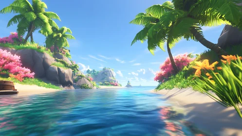 Tropical Lagoon Paradise: 3D Rendered Island Sanctuary.