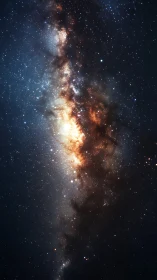 Vertical Milky Way core with dense stellar band in space.