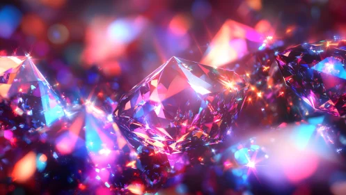 Vibrant close-up of sparkling diamonds with colorful bokeh lights.